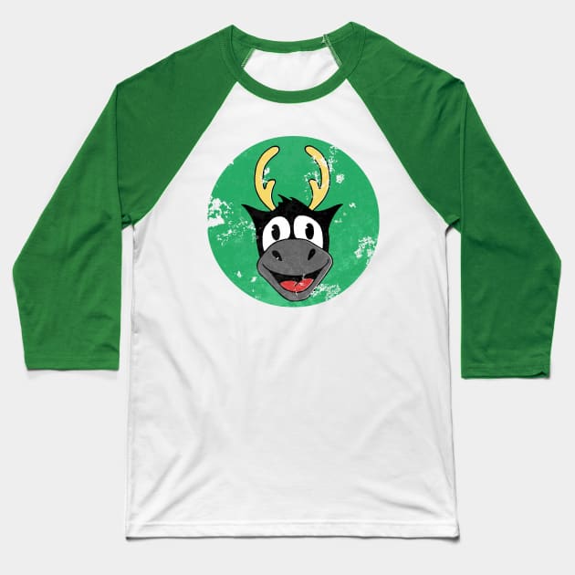 Vintage Cartoon Reindeer Head Baseball T-Shirt by ToyboyFan